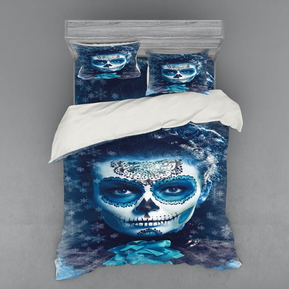 Ambesonne Sugar Skull Bedding Set 4 Pcs, Frozen Dead Folk, Queen, Multicolor