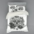 thumbnail image 1 of Ambesonne Sugar Skull Bedding Set 4 Pcs, Roses Diamond Shape, Queen, Grey White, 1 of 2