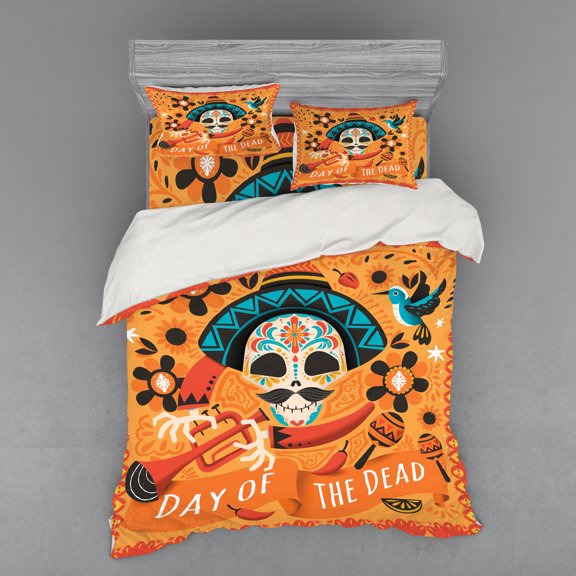 Ambesonne Sugar Skull Bedding Set 4 Pcs, Trumpet Player, Queen, Multicolor