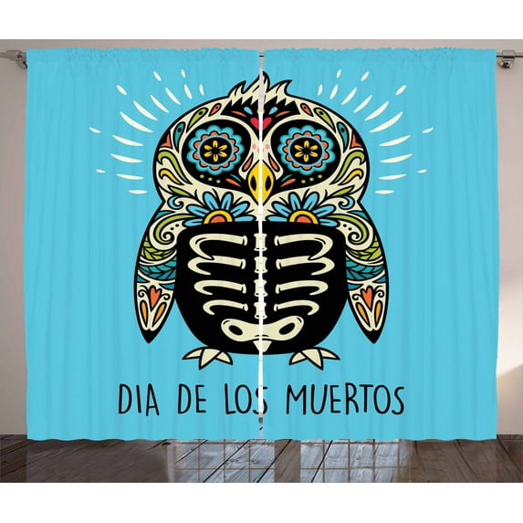 Ambesonne Sugar Skull Curtains 2 Panel Set, Dead Folk Penguin, 108" x 90", Multicolor