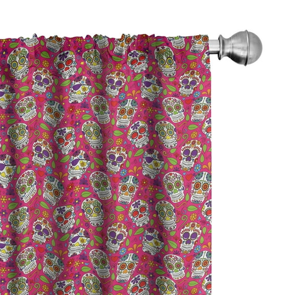 Ambesonne Sugar Skull Curtains, Cultural Ornaments Head, Pair of 28"x63", Multicolor