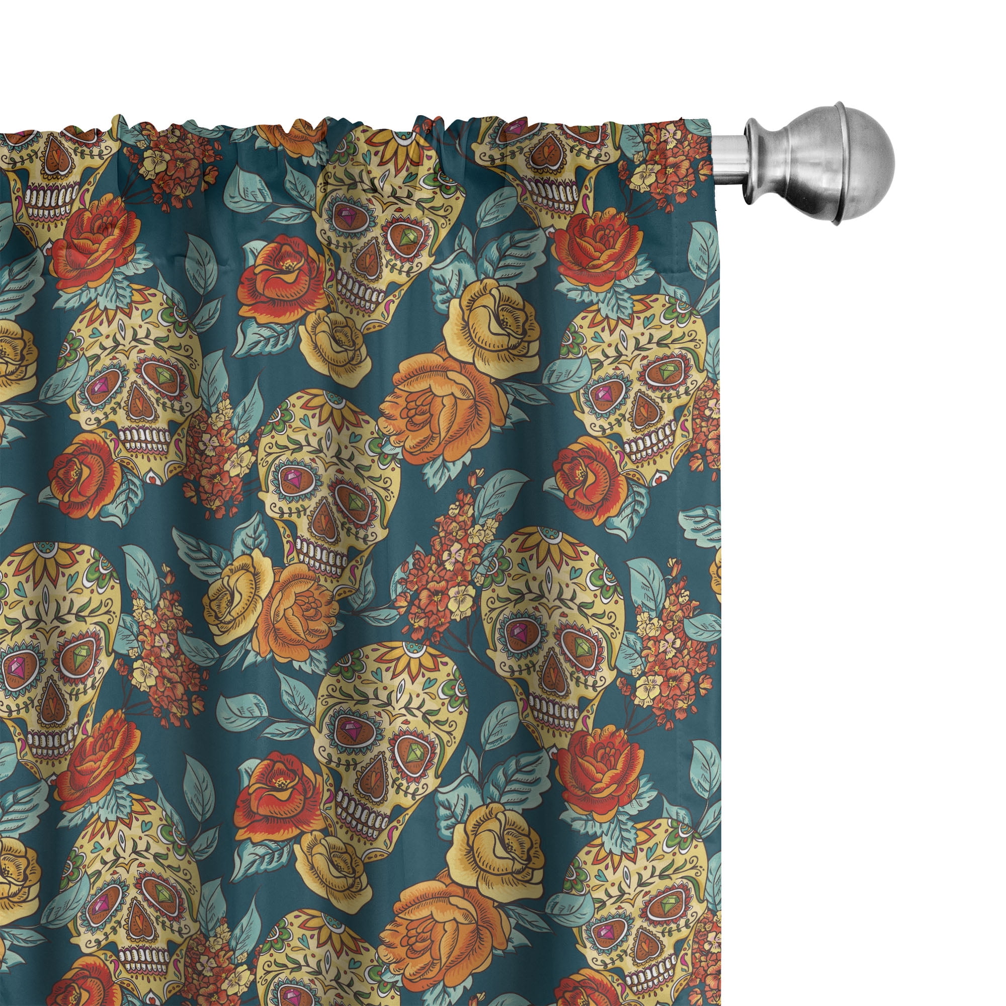 Multicolor Sugar Skull and Roses 95" Polyester Curtain Panels