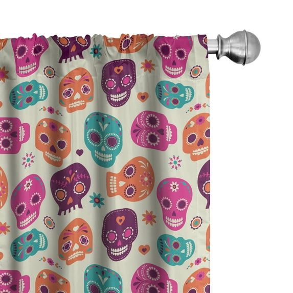 Ambesonne Sugar Skull Curtains, Hearts Flora, Pair of 28"x63", Multicolor