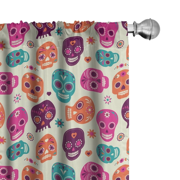 Ambesonne Sugar Skull Curtains, Hearts Flora, Pair of 28"x63", Multicolor