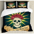 thumbnail image 1 of Ambesonne Sugar Skull Duvet Cover Set, Day of Dead Grunge, 2-Calking, Dark Teal, 1 of 7