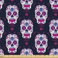 thumbnail image 1 of Ambesonne Sugar Skull Fabric by the Yard Upholstery, Day of the Dead Mexico, 2 Yards, Dark Night Blue and Magenta, 1 of 1