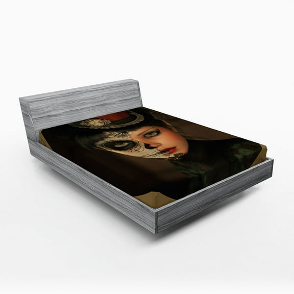 Ambesonne Sugar Skull Fitted Sheet, Antique Portrait, Full Size, Multicolor