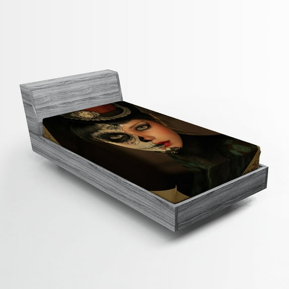 Ambesonne Sugar Skull Fitted Sheet, Antique Portrait, Twin Size, Multicolor