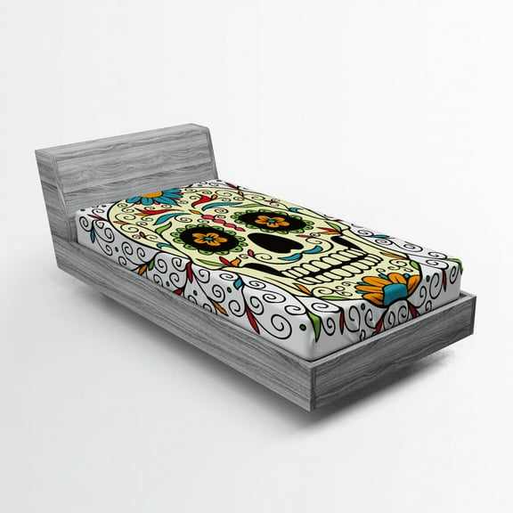 Ambesonne Sugar Skull Fitted Sheet, Calavera Featured, Twin XL Size, Multicolor