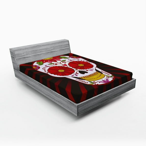 Ambesonne Sugar Skull Fitted Sheet, Catrina Art Ornate, Queen Size, Multicolor