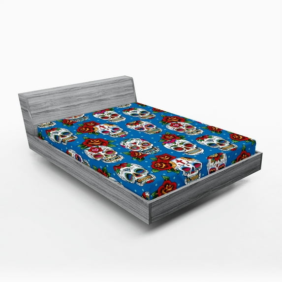 Ambesonne Sugar Skull Fitted Sheet, Mexican Retro Dots, Queen Size, Multicolor