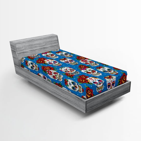 Ambesonne Sugar Skull Fitted Sheet, Mexican Retro Dots, Twin Size, Multicolor