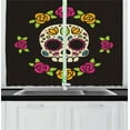 thumbnail image 1 of Ambesonne Sugar Skull Kitchen Curtains, Floral Wreath Skull, 55"x39", Multicolor, 1 of 2