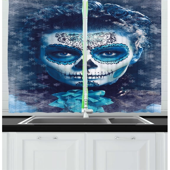 Ambesonne Sugar Skull Kitchen Curtains, Frozen Dead Folk, 55"x39", Multicolor