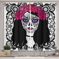 thumbnail image 1 of Ambesonne Sugar Skull Kitchen Curtains, Girl with Make, 55"x45", Black White Pink, 1 of 3