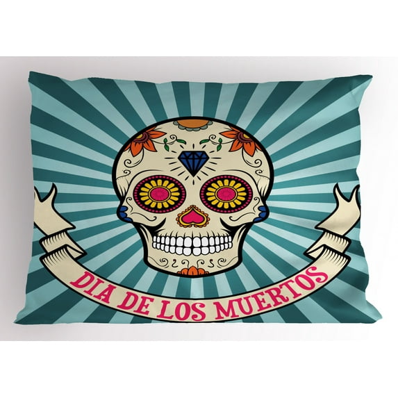 Ambesonne Sugar Skull Pillow Sham, Diamond and Heart, 36" X 20", Multicolor