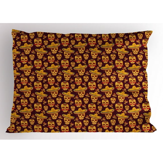 Ambesonne Sugar Skull Pillow Sham, Skull Sombrero Hat, 36" X 20", Multicolor