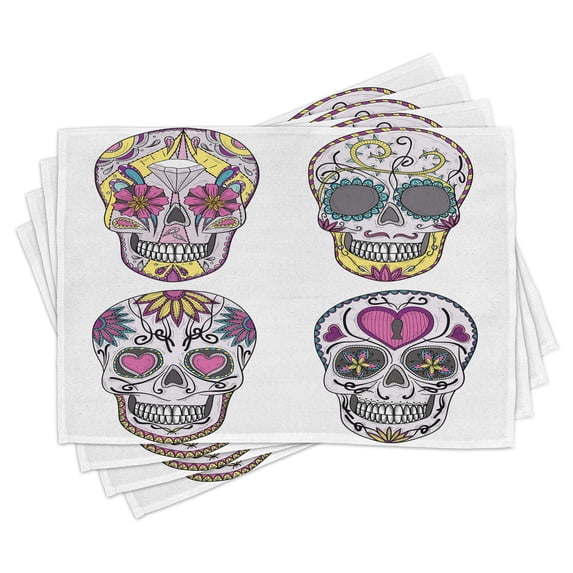 Ambesonne Sugar Skull Place Mats Set of 4, Colorful Mexican, Standard Size, Multicolor