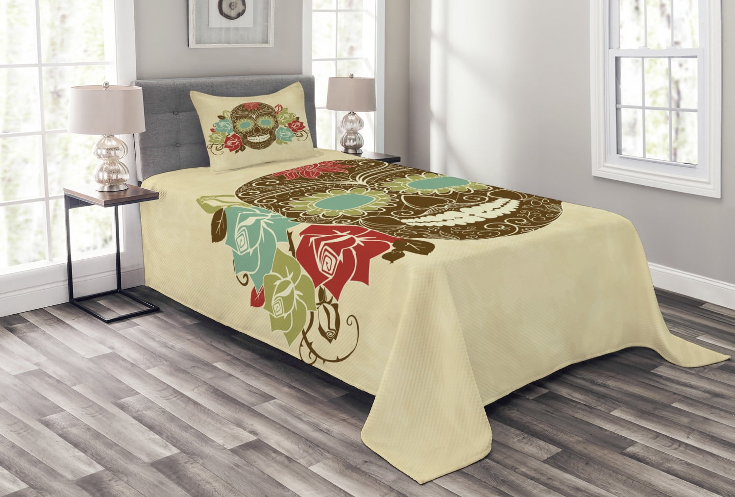 White Quilted Twin Bedspread Set with Pillow Sham