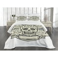 thumbnail image 1 of Ambesonne Sugar Skull Quilted Bedspread Set 3 Pcs, Calavera Diamond, Queen Size, Cream Grey Black, 1 of 5