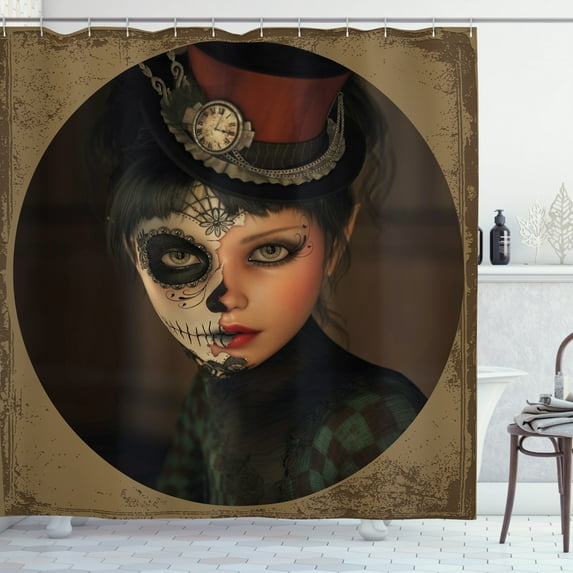Ambesonne Sugar Skull Shower Curtain, Antique Portrait, 69"Wx84"L, Multicolor