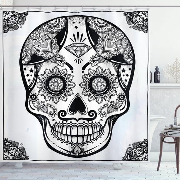Ambesonne Sugar Skull Shower Curtain, Mandala Spain, 69"Wx70"L, Black Pale Grey