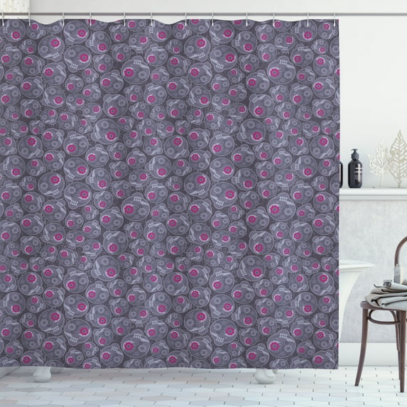 Ambesonne Sugar Skull Shower Curtain, Retro Skulls Flowers, 69"Wx75"L, Dark Indigo Purpleblue