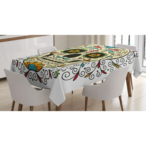 Ambesonne Sugar Skull Tablecloth Rectangular Table Cover, Calavera Featured, 60"x90", Multicolor