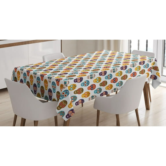 Ambesonne Sugar Skull Tablecloth Rectangular Table Cover, Floral Calavera, 60"x84", Multicolor