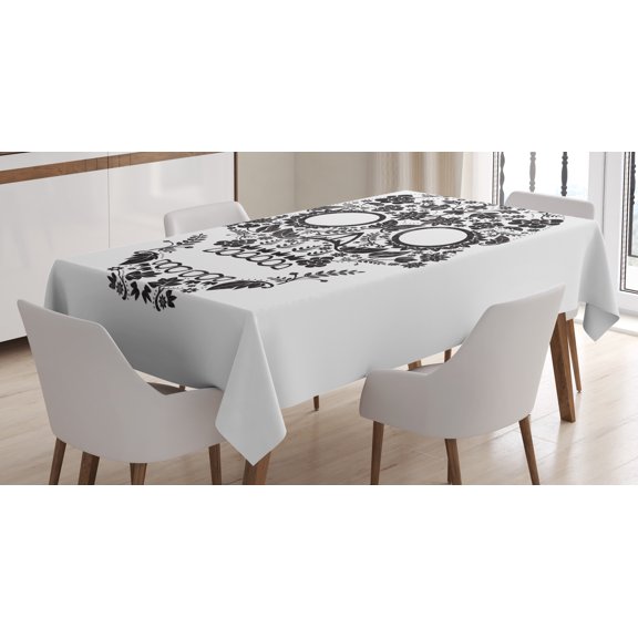 Ambesonne Sugar Skull Tablecloth Rectangular Table Cover, Latin Tradition Art, 60"x84", White and Black