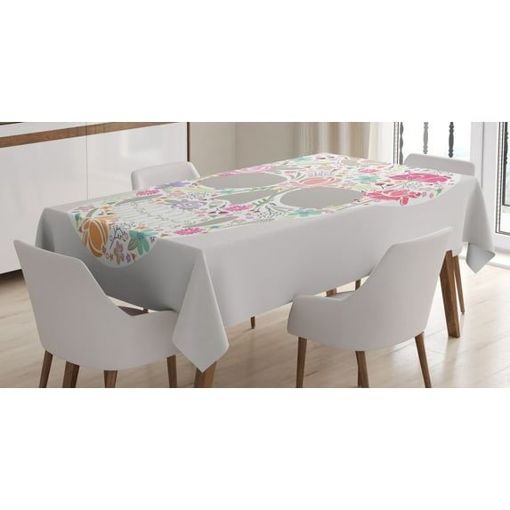 Ambesonne Sugar Skull Tablecloth Rectangular Table Cover, Ornamented Skull, 52"x70", Multicolor