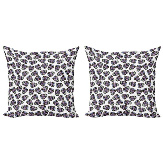 Ambesonne Sugar Skull Throw Pillow Cover 2 Pack, Calavera Skulls, 20", Pale Blue Violet