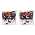 thumbnail image 1 of Ambesonne Sugar Skull Throw Pillow Cover 2 Pack, Floral Big Eyes, 18", Multicolor, 1 of 2