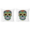 thumbnail image 1 of Ambesonne Sugar Skull Throw Pillow Cover 2 Pack, Folk Art Featured, 16", Multicolor, 1 of 2