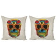 thumbnail image 1 of Ambesonne Sugar Skull Throw Pillow Cover 2 Pack, Latin Macabre Myth, 18", Multicolor, 1 of 2