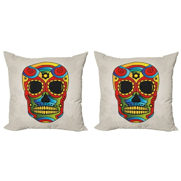 Ambesonne Sugar Skull Throw Pillow Cover 2 Pack, Latin Macabre Myth, 18", Multicolor