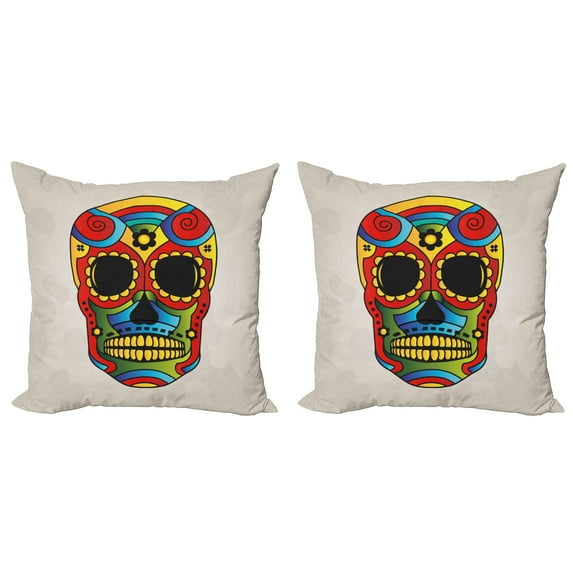 Ambesonne Sugar Skull Throw Pillow Cover 2 Pack, Latin Macabre Myth, 24", Multicolor