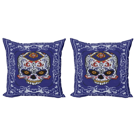 Ambesonne Sugar Skull Throw Pillow Cover 2 Pack, Scary Floral Gothic, 20", Multicolor