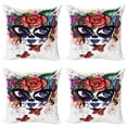 thumbnail image 1 of Ambesonne Sugar Skull Throw Pillow Cover 4 Pack, Floral Big Eyes, 18", Multicolor, 1 of 5