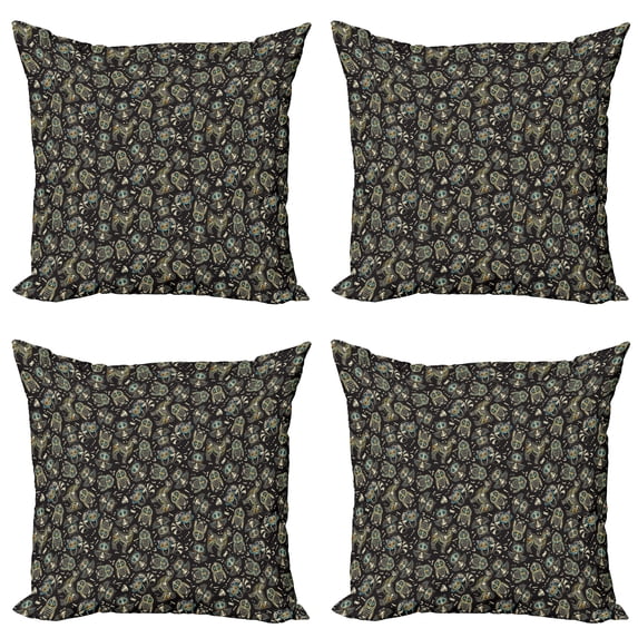 Ambesonne Sugar Skull Throw Pillow Cover 4 Pack, Owl Penguin Llama, 20", Black Ivory Multicolor