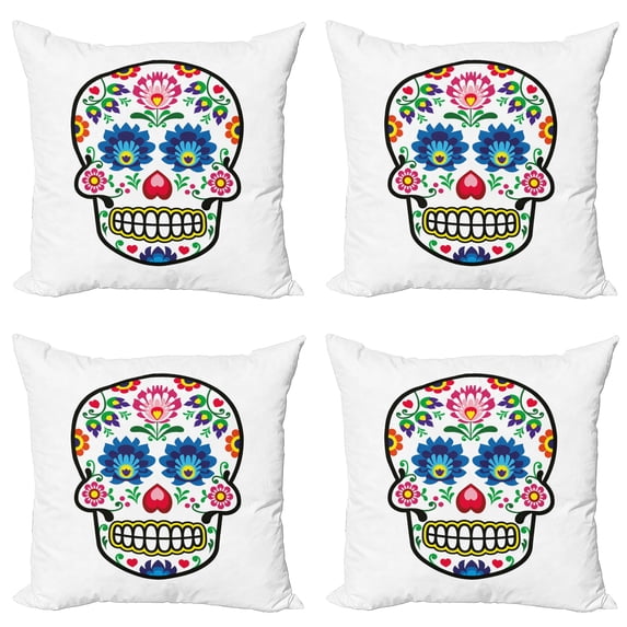 Ambesonne Sugar Skull Throw Pillow Cover 4 Pack, Polish Folk Art, 18", Multicolor
