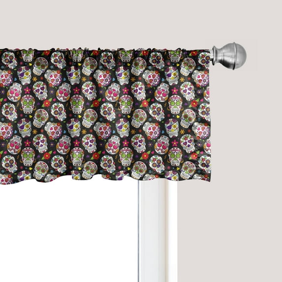 Ambesonne Sugar Skull Window Valance, Mexico Themed Design, 54" X 12", Multicolor