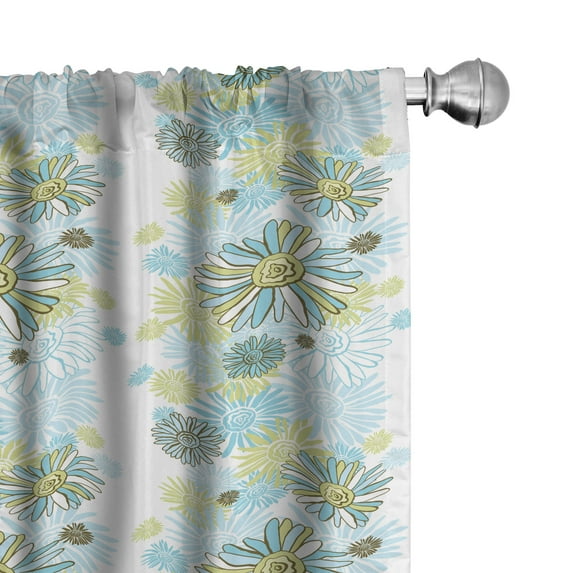 Ambesonne Summer Window Curtains, Chamomiles Wild Flower, Each 28" W x 63" L, Pale Green Dark Green