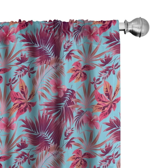Ambesonne Summer 4-Panel Curtains, Hawaiian Art Jungle Blooms, 56"x63", Dark Magenta and Sky Blue