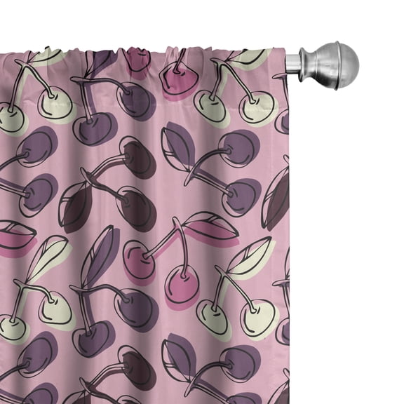 Ambesonne Summer Window Curtains, Pastel Colored Cherry Art, Each 28" W x 84" L, Pale Pink Multicolor