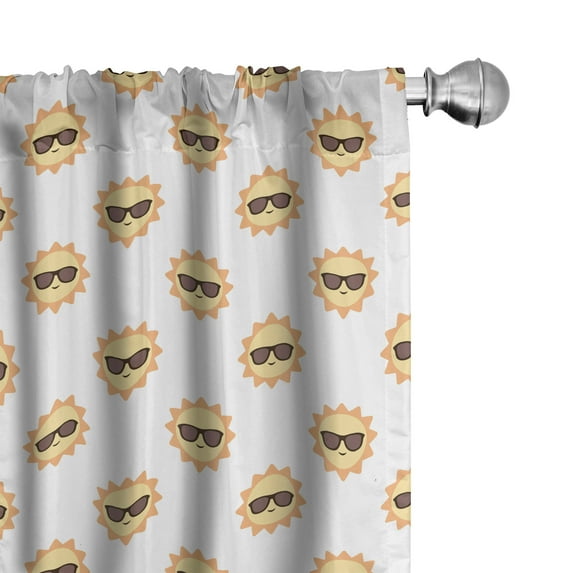 Ambesonne Summer Window Curtains, Smiling Suns Wear Glasses, Each 28" W x 95" L, White Pale Yellow and Orange