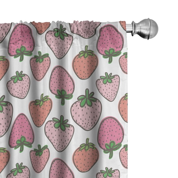 Ambesonne Summer Window Curtains, Strawberries Hand-Drawn Art, Each 28" W x 95" L, Pastel Pink Apple Green