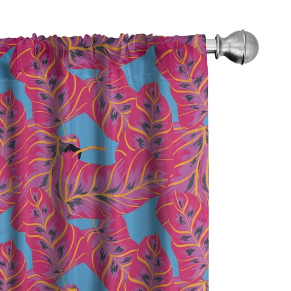Ambesonne Summer Window Curtains, Tropic Abstract Banana Leaf, Each 28" W x 63" L, Magenta Blue Apricot