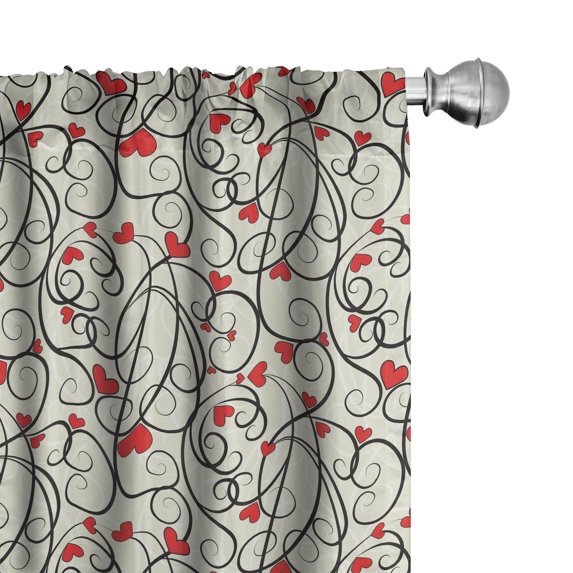 Ambesonne Summer 4-Panel Curtains, Wave Floral Heart Swirls, 56"x95", Eggshell Vermilion Black