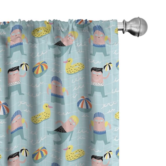 Ambesonne Summer 4-Panel Curtains, Young Boys Ducks and Balls, 56"x84", Pale Teal Multicolor